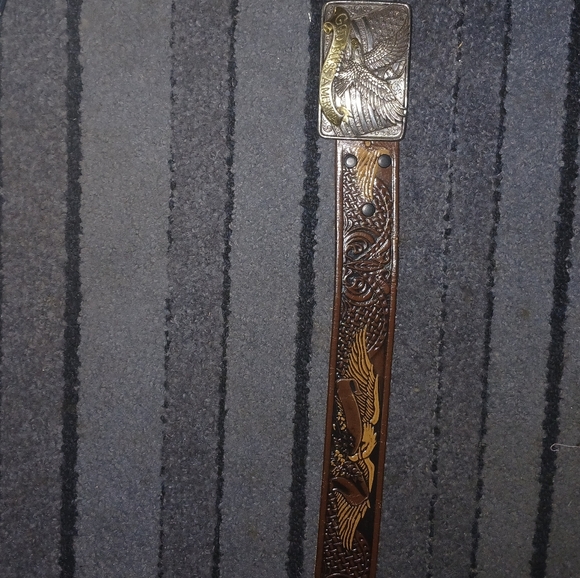 NWOT WESTERN LEATHER EAGLE DWTAILED BELT WITH MATCHING EAGLE BUCKLE SZ.36 - Picture 2 of 5